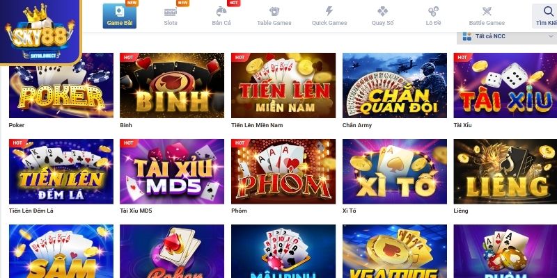 Các sản phẩm game đánh bài ăn tiền thịnh hành tại SKY88