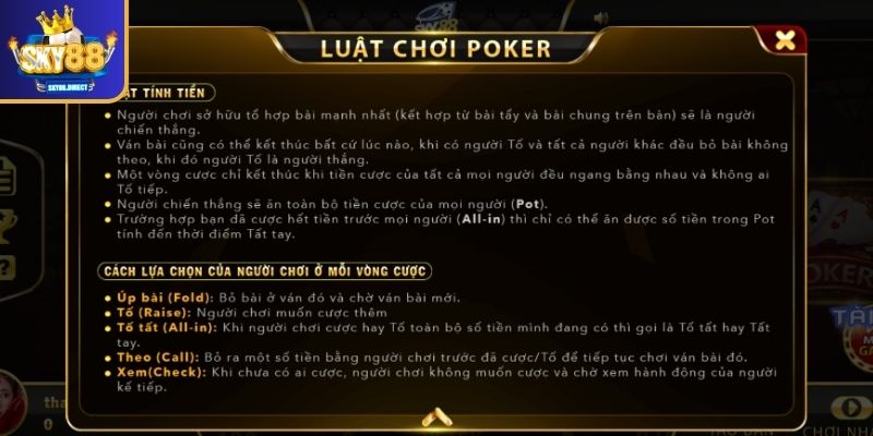 Quy tắc đánh Poker SKY88 cần biết